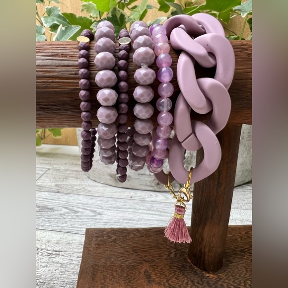 Muted Purple Color Boho Chic Stacked Bracelet Set - Trendy Layered Bracelet Set - Picture 4 of 7